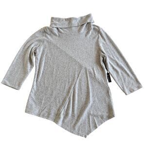3rd + Malt Womens XL Gray White Striped Asymmetrical Cowl Neck Sweater